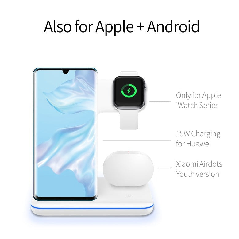 3 in 1 Wireless Charging Dock Station - White