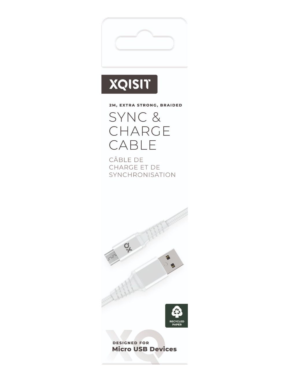 Braided microUSB to USB A 200cm White