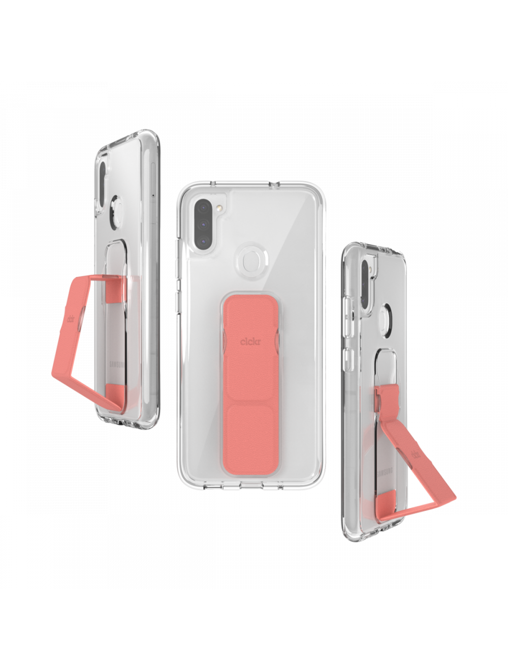 Clear Phone Stand and Grip Case Galaxy A11 - Coral
