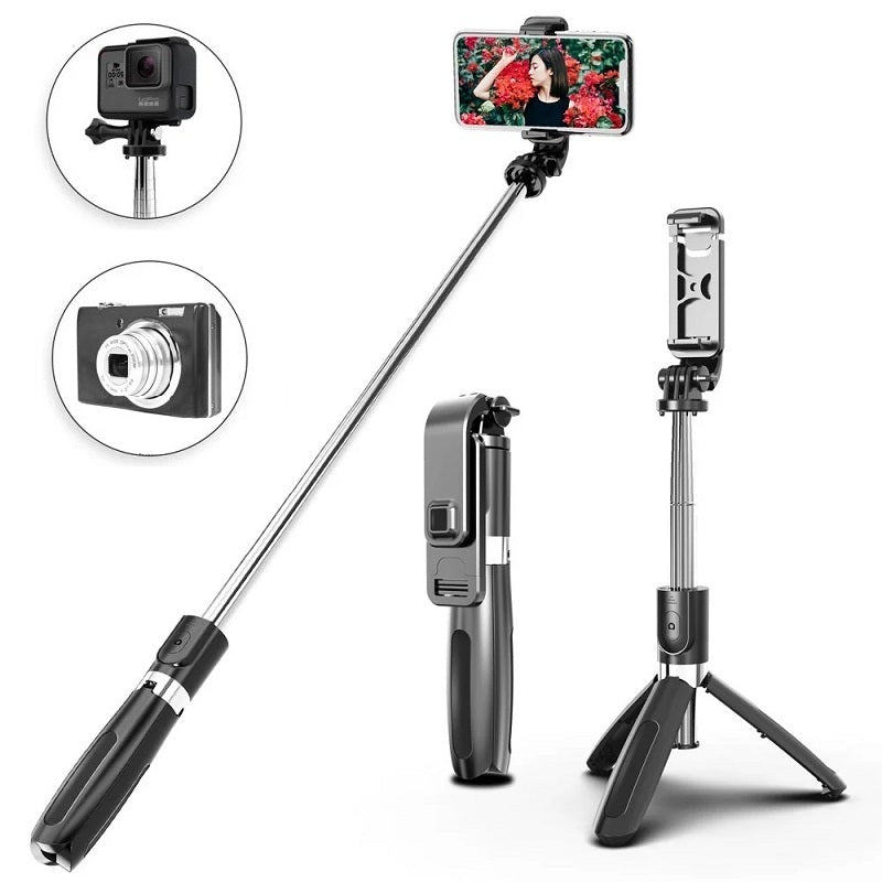 Selfie Stick Tripod Combo with Bluetooth Remote - Black