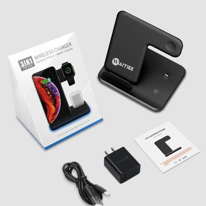 3 in 1 Wireless Charging Dock Station - Black