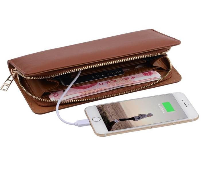 Charging Wallet with Built-in Power Bank - Brown