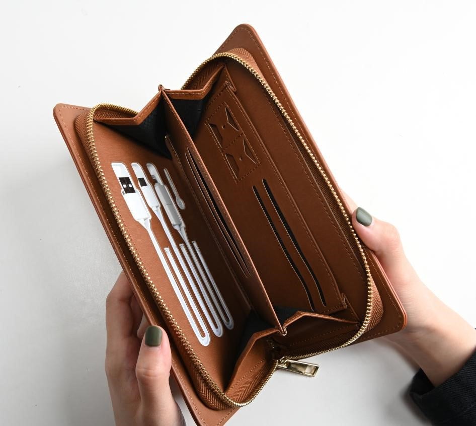 Charging Wallet with Built-in Power Bank - Brown