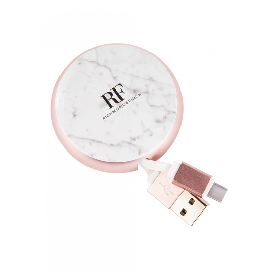 Type C & Micro USB to USB Cable Winder - White Marble