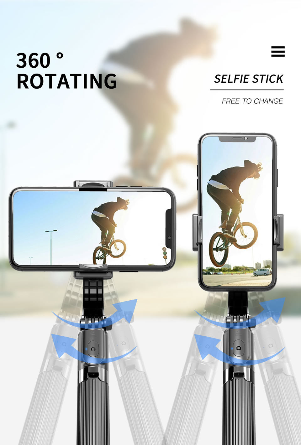 Adjustable Gimbal L08 Stabilize Bluetooth Self timer Pole Tripod Selfie Stick - White
