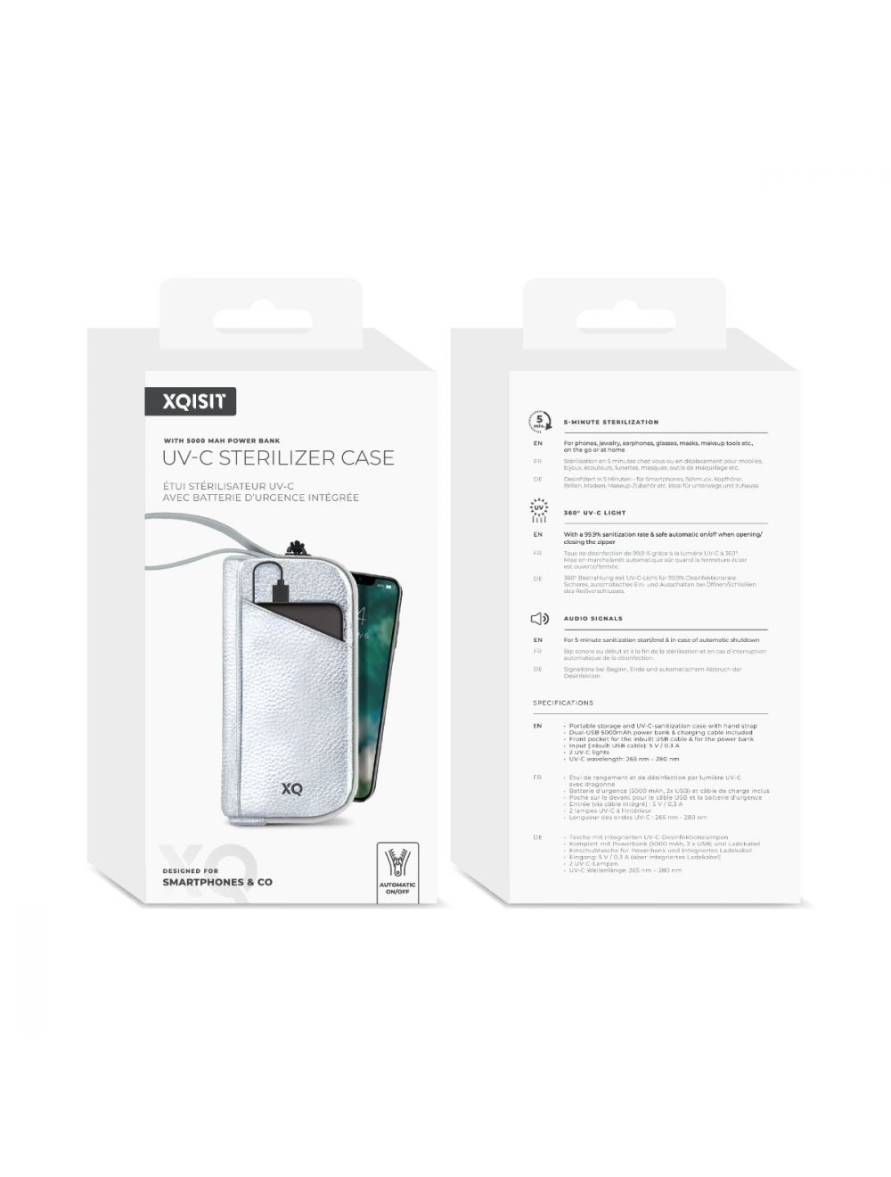 UV Bag with built in 5000 mAh Power Bank Silver